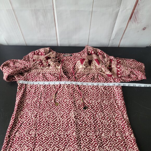 Buckle Billabong Tunic Dress Women’s L, V-Neck, Bell Sleeve, Boho/Aztec Design, - Picture 9 of 10